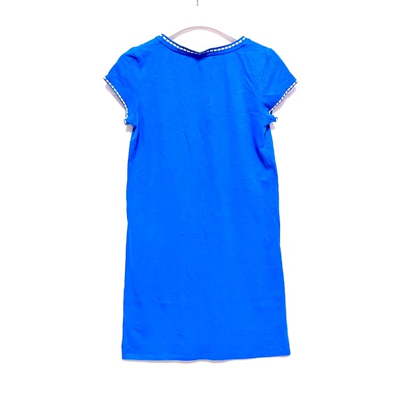 Boden Peggy Jersey Embroidered Cotton Knit T-shirt Dress Size 6 Split Neck Blue - Picture 6 of 12